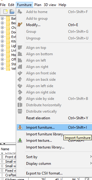 Import furniture in sweethome3d