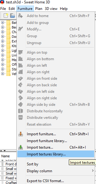 import texture library in sweethome3d